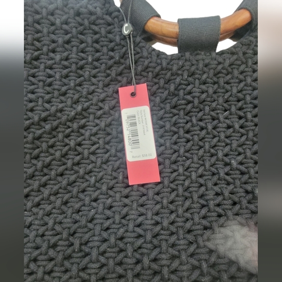 ❤️ NWT CIRCUS BY SAM EDELMAN BLACK CROCHET BAG WOODEN HANDLE PURSE - Picture 11 of 11